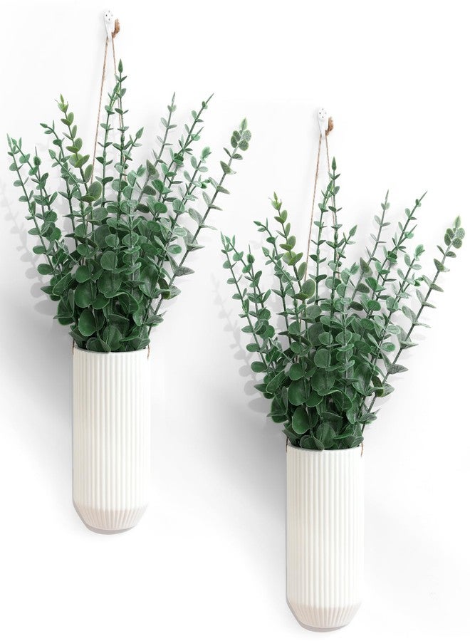 Ninehaoou 2 Pcs 5.9 Inch White Ceramic Wall Planter Modern Home Hanging Vase for Living Room Bedroom Bathroom Minimalist Indoor Ceramic Hanging Flower Vase for Dried Flowers Faux Greenery Plants - Image 1